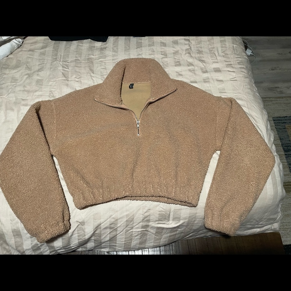 tan crop top zip up jacket